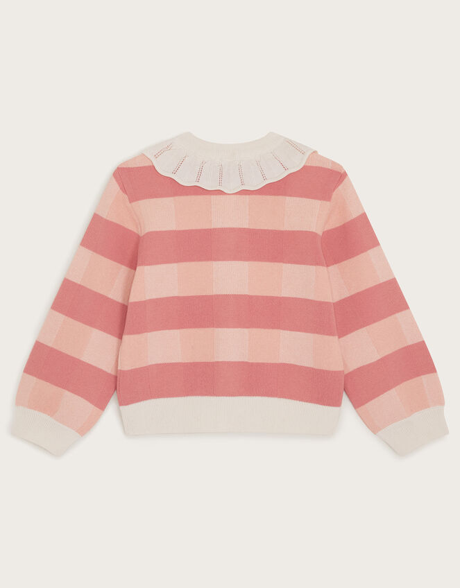 Knit Check Frill Collar Cardigan, Orange (CORAL), large