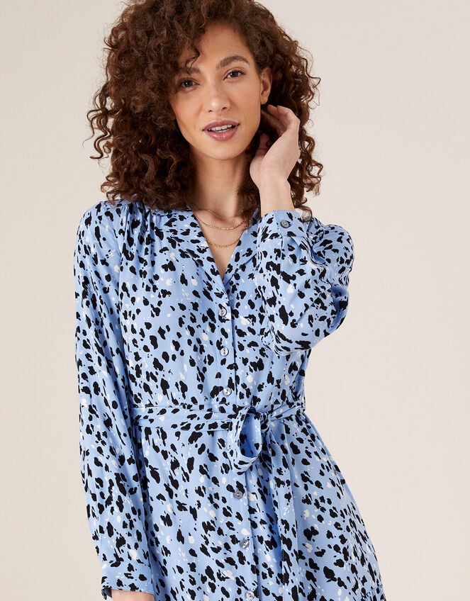 Animal Print Midi Shirt Dress, Blue (BLUE), large