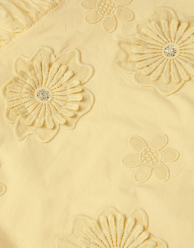 Appliqu&eacute; Flower Ruffle Dress, Yellow (YELLOW), large