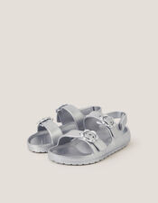 Metallic EVA Buckle Strap Sandals, Silver (SILVER), large