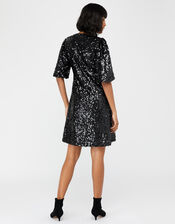 Serena Sequin Wrap Dress, Black (BLACK), large