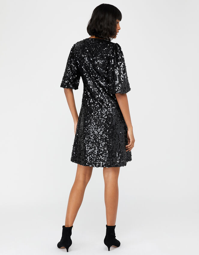 Serena Sequin Wrap Dress, Black (BLACK), large