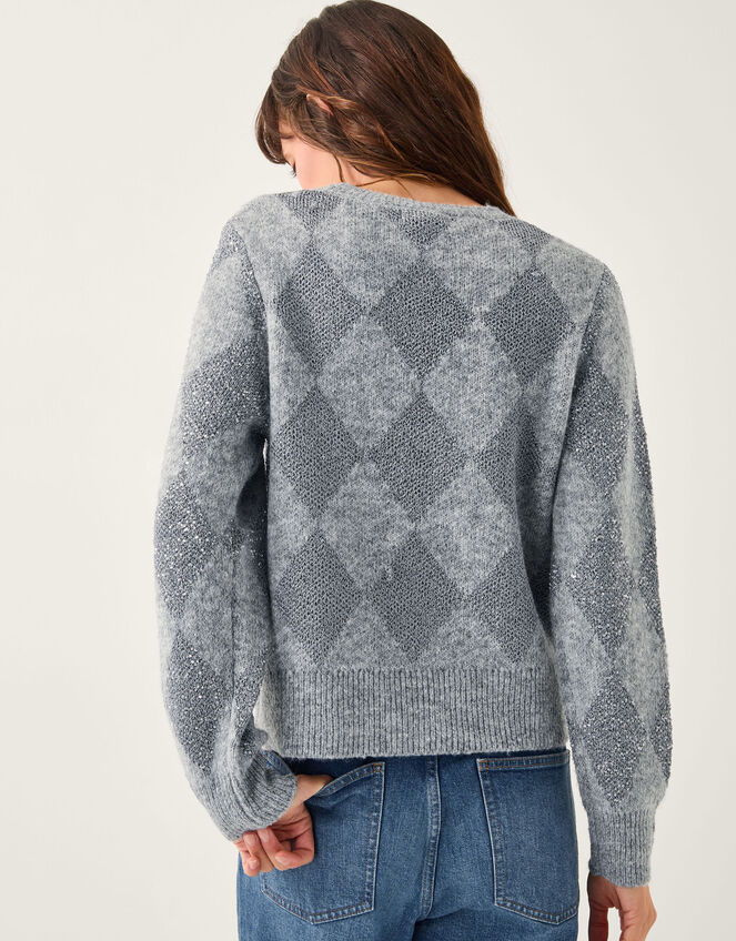 Alba Sequin Argyle Jumper, Grey (GREY), large