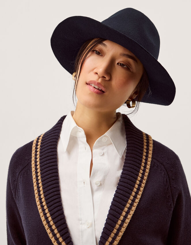 Drew Wool Fedora Hat, Blue (NAVY), large