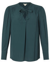 Tie Front Blouse with LENZING™ ECOVERO™, Green (DARK GREEN), large