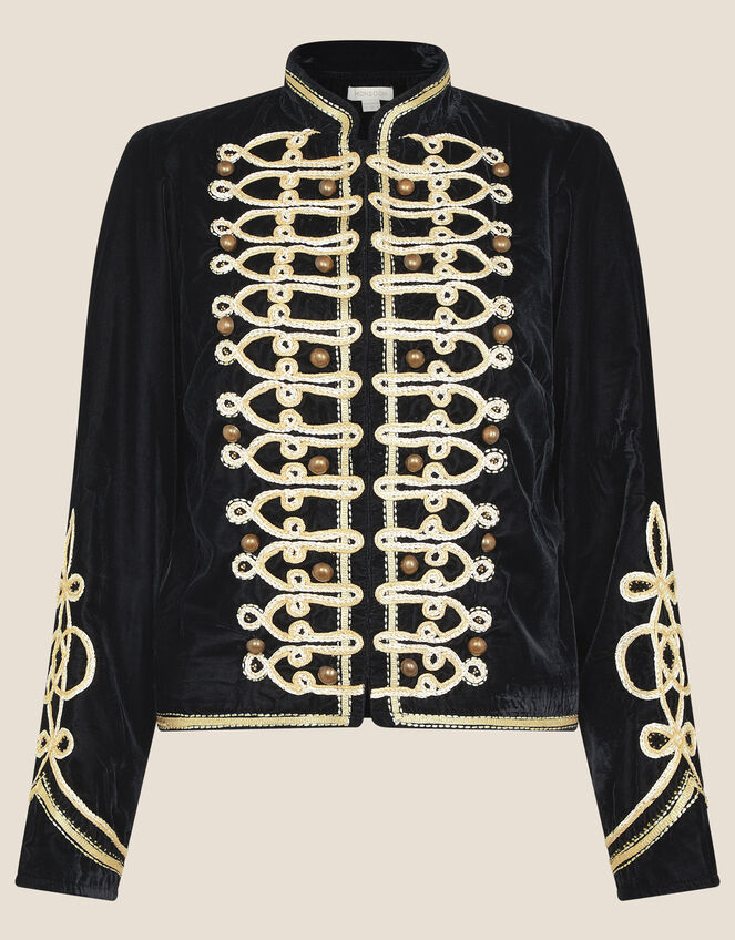 Embroidered Velvet Military Jacket Black Women's Jackets Monsoon UK.