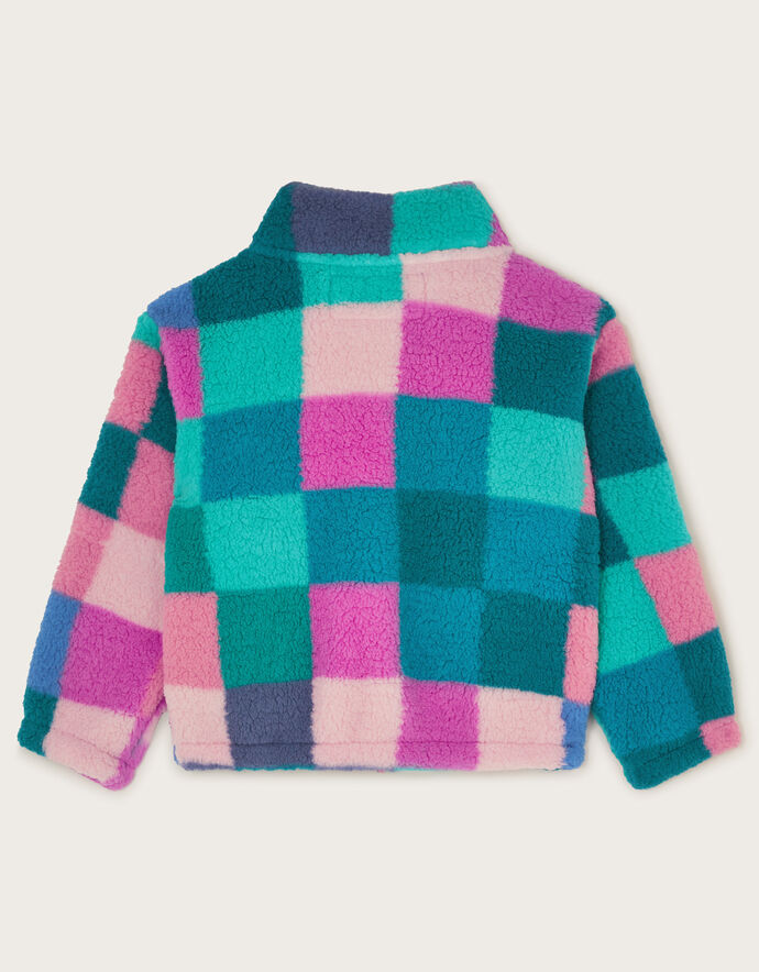 Check Print Mushroom Zip Fleece Jacket Multi Girls' Coats & Jackets