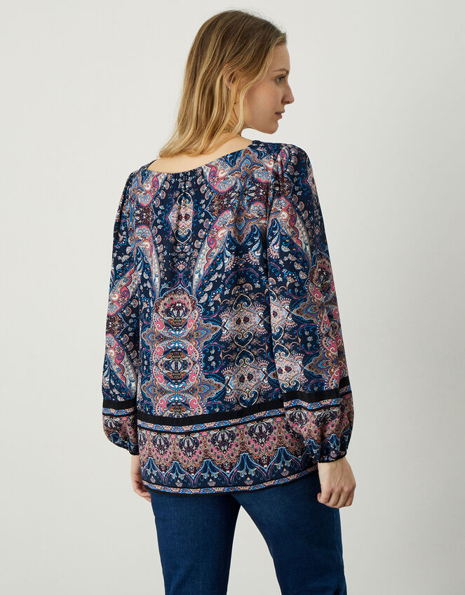 Elaina Paisley Square Neck Top, Blue (BLUE), large