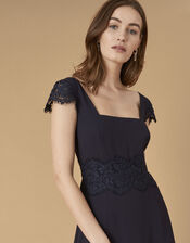 Amanda Lace Square Neck Dress , Blue (NAVY), large