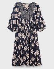 East Kaira Geometric Monochrome Midi Dress, Black (BLACK WHITE), large