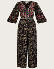 Batik Embroidered Jumpsuit in LENZING™ ECOVERO™, Black (BLACK), large