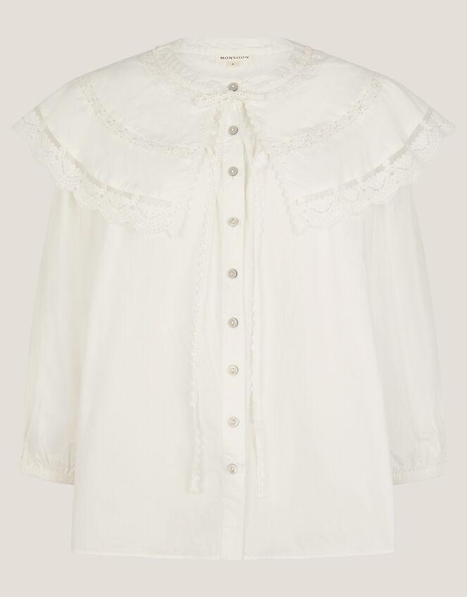 Connie Puff Sleeve Collar Blouse, Ivory (IVORY), large
