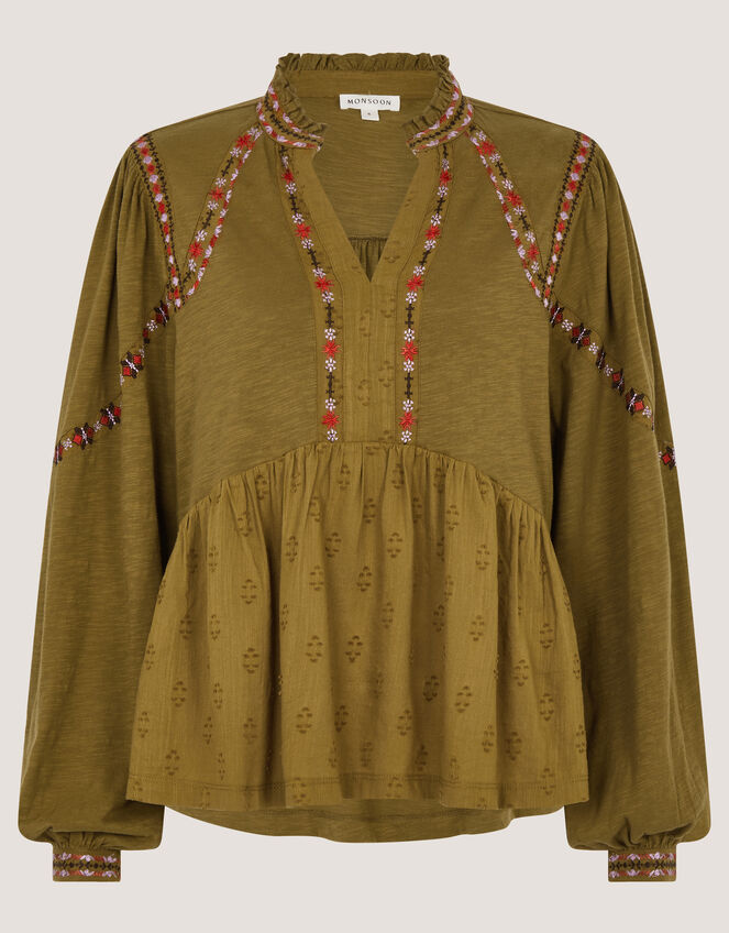 Fabia Embroidered Blouson Blouse Green
