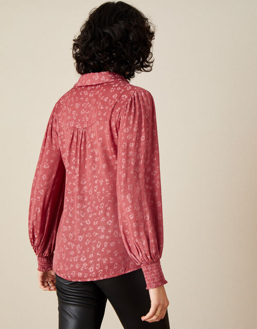 Animal Jacquard Long Sleeve Shirt, Pink (ROSE), large