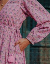 Dilli Grey Fifi Long-Sleeve Floral Midi Dress, Pink (PINK), large