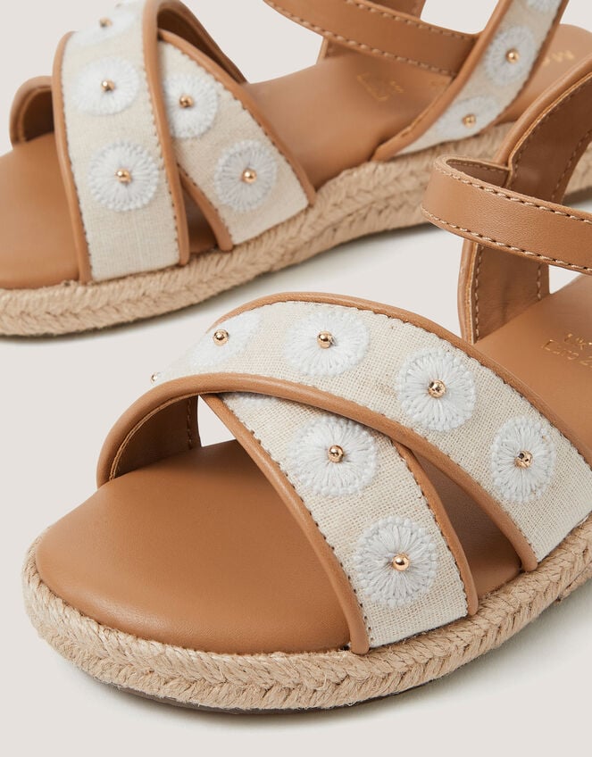 Floral Espadrille Wedge Sandals, Natural (NATURAL), large