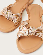 Knot Front Leather Sandals, Gold (GOLD), large