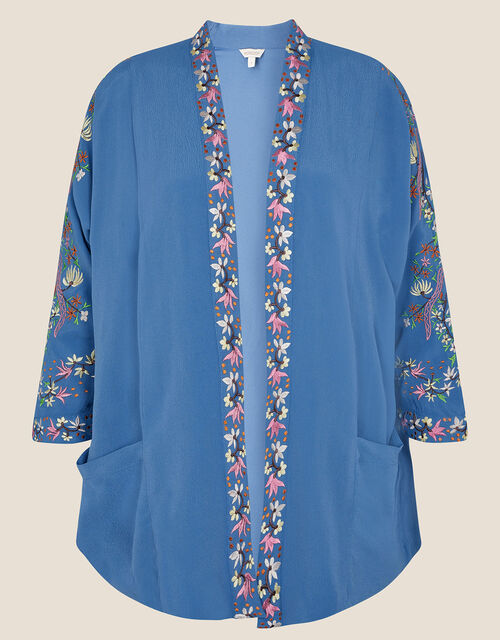 Hermione Embellished Floral Kimono with Sustainable Viscose, Blue (BLUE), large