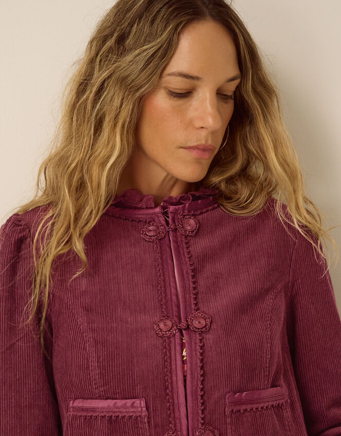 Fay Flower Button Corduroy Jacket, Red (BURGUNDY), large