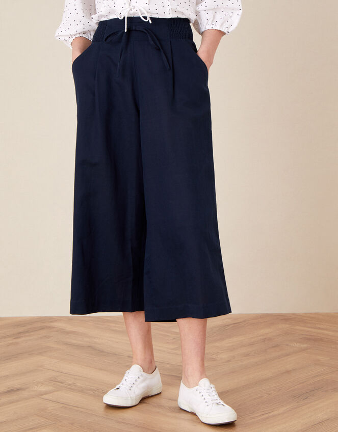 Drawstring Culottes in Linen Blend, Blue (NAVY), large