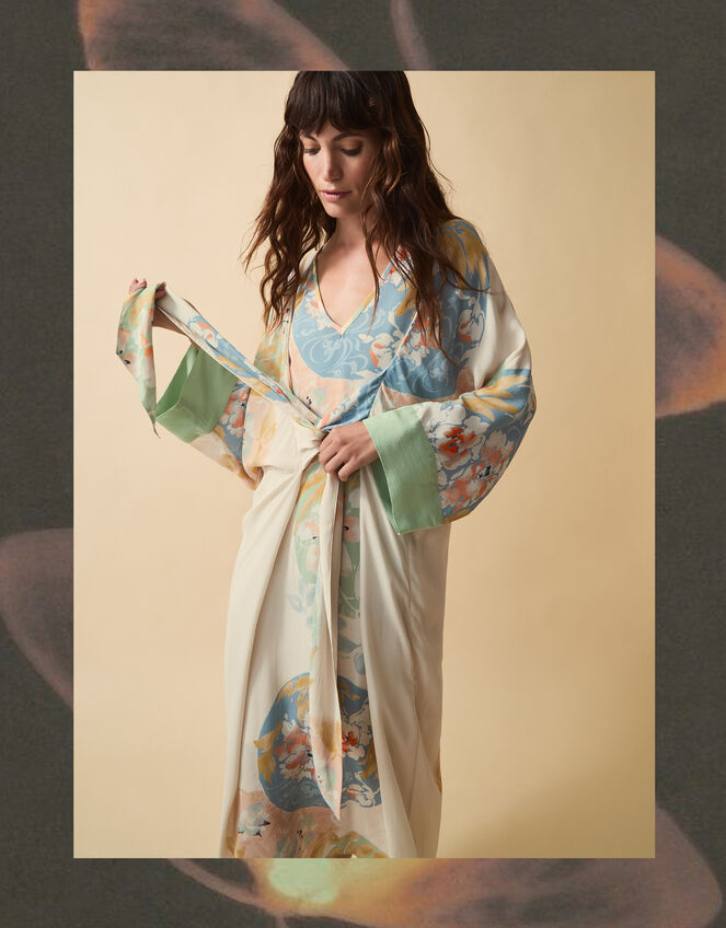 Clemence Amelie Tie Front Floral Midi Dress Cream