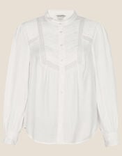 Verna Lace Insert Plain Blouse, Ivory (IVORY), large