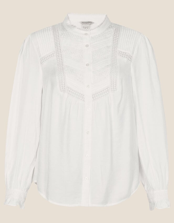 Verna Lace Insert Plain Blouse, Ivory (IVORY), large