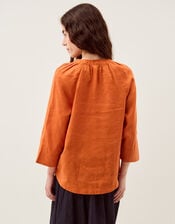 Gianna Linen Top, Orange (RUST), large