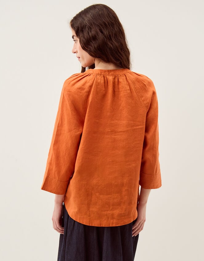 Gianna Linen Top, Orange (RUST), large