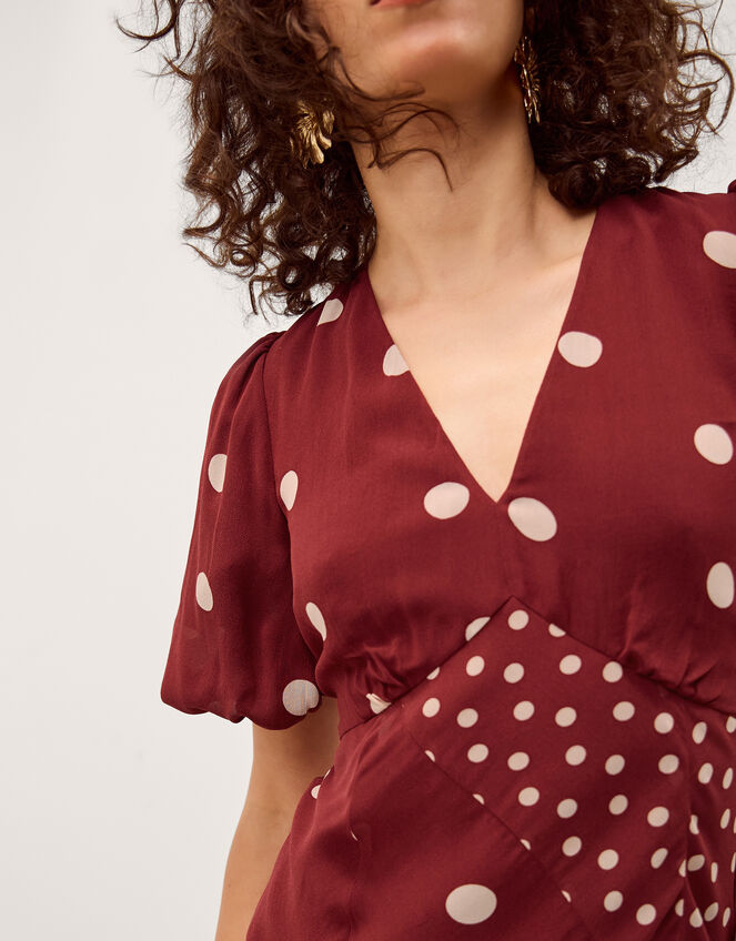 Amaya Puff Sleeve Polka Dot Maxi Dress, Red (BURGUNDY), large