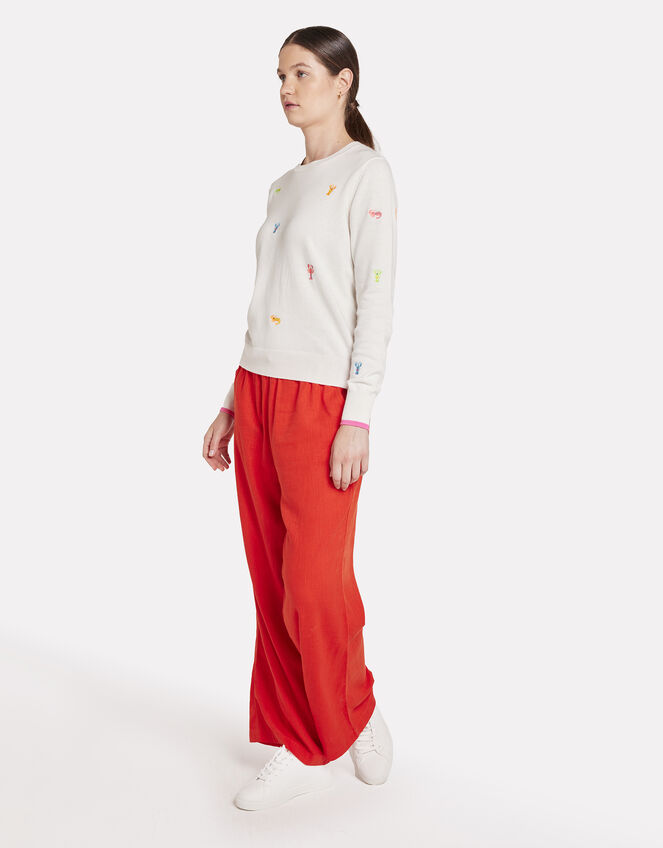 Wispr Lobster Embroidered Crew Neck Jumper, White (WHITE), large