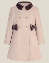 Charlotte Velvet Bow A-Line Coat, Camel (CAMEL), large