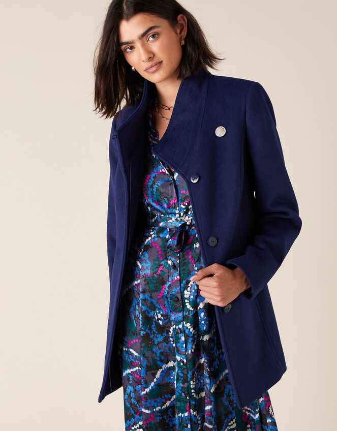 Remmie Short Belted Coat, Blue (BLUE), large