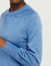 Misty Blouson Jumper in Linen Blend, Blue (BLUE), large