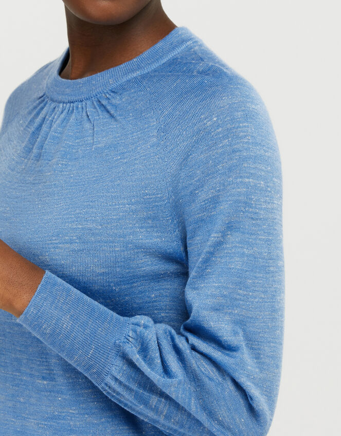Misty Blouson Jumper in Linen Blend, Blue (BLUE), large