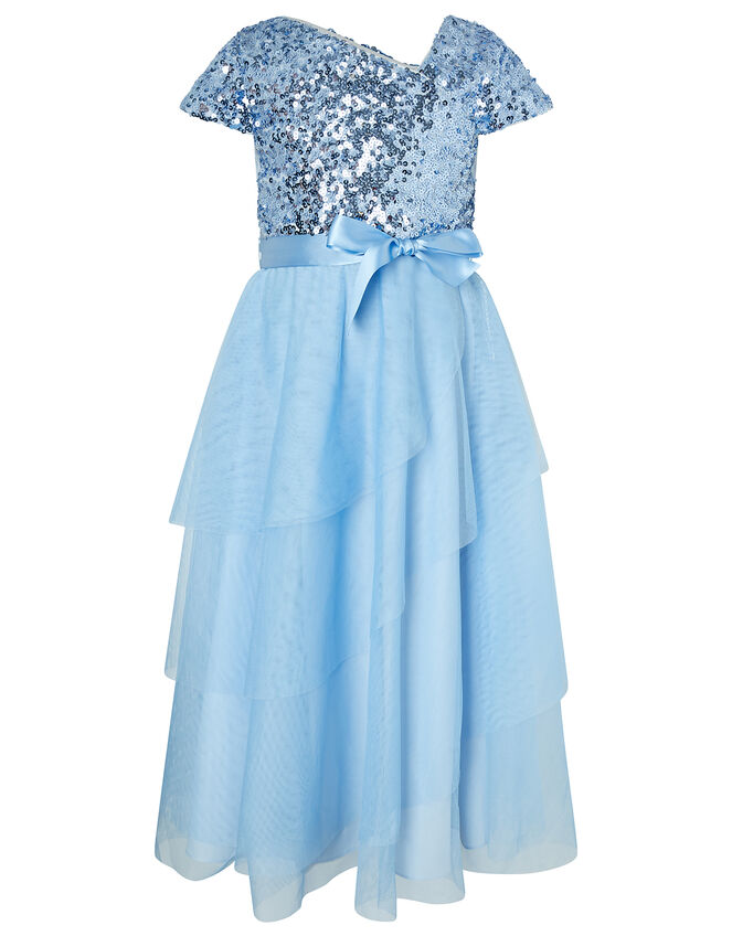 Florabelle Sequin Bodice Dress with Tiered Skirt, Blue (BLUE), large