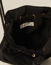 Hope Tassel Velvet Pouch Bag, Black (BLACK), large