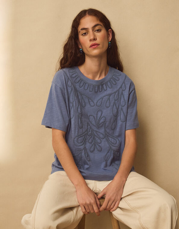 East Florence Floral Embroidered T-shirt, Blue (BLUE), large