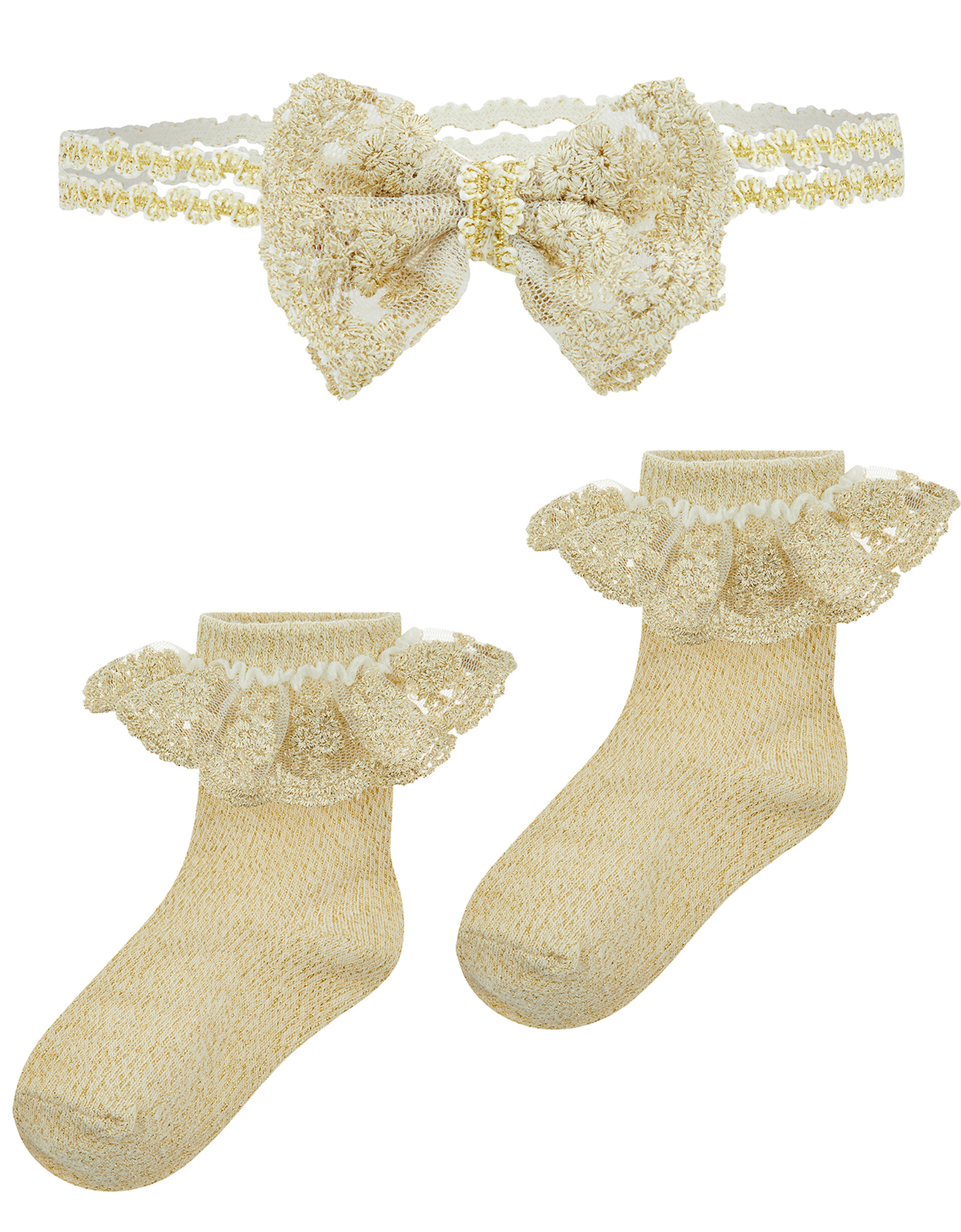 Baby Glitter Sock and Headband Set, Gold (GOLD), large