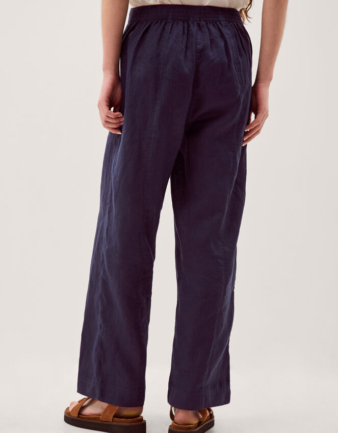 Lucy Short Straight Leg Linen Trousers, Blue (NAVY), large