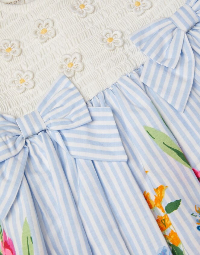 Baby Floral Print Cotton Dress, Blue (BLUE), large