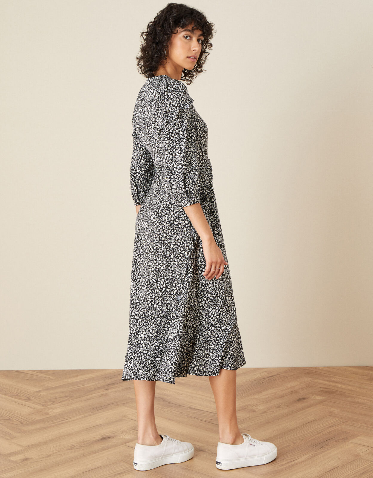 Ditsy Print Midi Dress Black Black Midi Dresses Monsoon UK