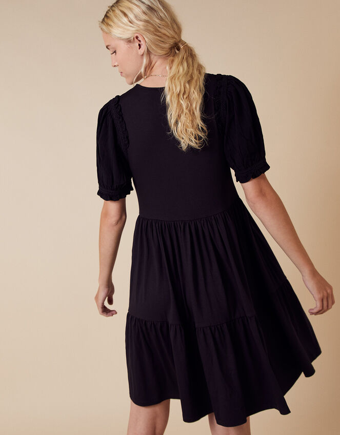 Woven Sleeve Jersey Smock Dress with LENZING™ ECOVERO™, Black (BLACK), large