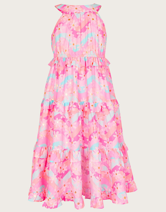 Wavy Floral Maxi Dress in Recycled Polyester, Multi (MULTI), large