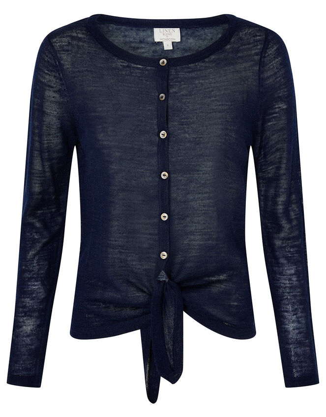Loretta Button Cardigan in Linen Blend, Blue (NAVY), large