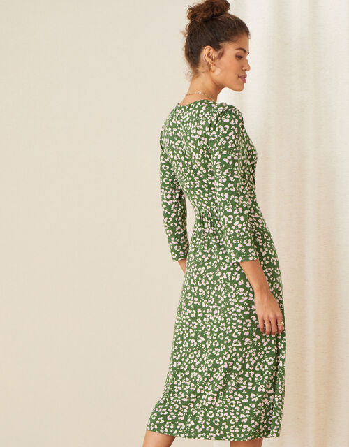 Animal Print Jersey Midi Dress, Green (KHAKI), large