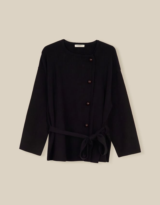 Bess Belted Knit Jacket, Black (BLACK), large