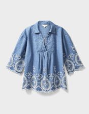 East Coralie Broderie Denim Top, Blue (BLUE), large