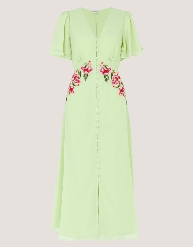 Coraline Floral Embroidered Midi Dress, Green (SAGE), large