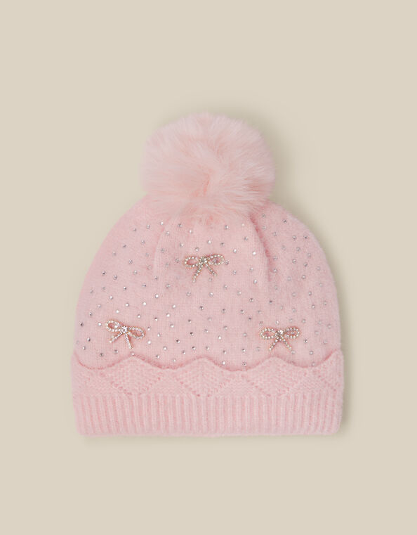Sparkle Bow Beanie Hat, Pink (PINK), large